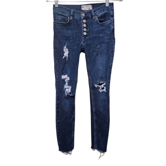 Free People Fly Button Women's Skinny Distressed Jeans Size 26 Casual Preppy - Picture 2 of 6